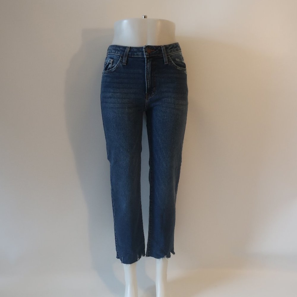 Womens Just Black Denim Blue Straight Raw Jagged Hem Denim Jeans 26 *